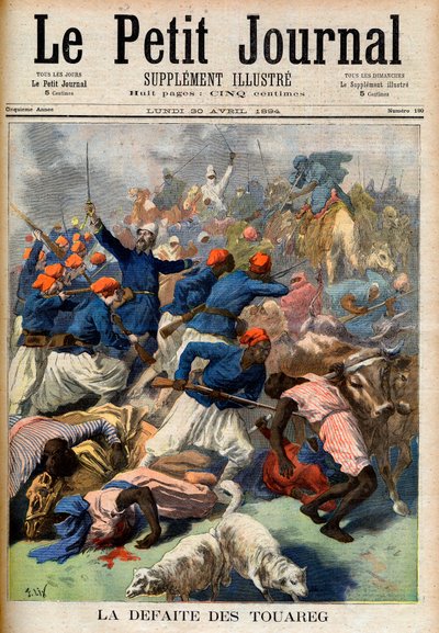 तुआरेग की हार। लेफ्टिनेंट-कर्नल जोसेफ जोफ्रे (1852-1931) की कमान के तहत फ्रांसीसी औपनिवेशिक सेना - टौरेग की हार। ले पेटिट जर्नल के लिए चित्रण, ३० अप्रैल १८९४ (उत्कीर्णन) द्वारा फ्रेंच स्कूल