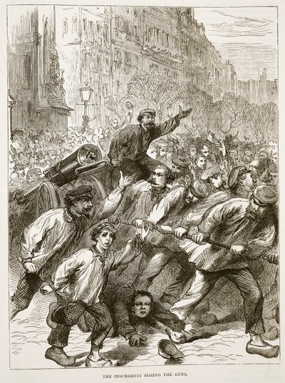 विद्रोहियों ने बंदूकें जब्त कर लीं, मार्च 1871, फ्रांस और जर्मनी के बीच युद्ध के कैसेल्स इतिहास का चित्रण, 1870-1871 द्वारा फ्रेंच स्कूल