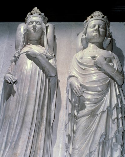 एवरेक्स की रानी जोआन (1307-1371) और किंग चार्ल्स चतुर्थ ले बेल (1294-1328) के संगमरमर के भंडार। यह जीन डे लीज (लगभग 1357-1381 के आसपास जाना जाता है) द्वारा रानी के आदेश पर बनाए गए मौबुइसन के समान मॉडल है। सेंट डेनिस का बेसिलिका, शाही क़ब्रिस्तान। द्वारा फ्रेंच स्कूल