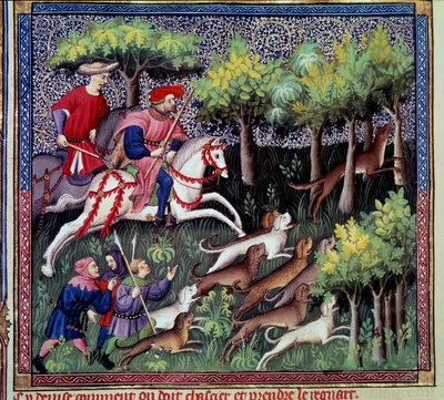 गैस्टन III फोएबस, काउंट ऑफ फॉक्स, लॉर्ड ऑफ बर्न (1331-1391) द्वारा "" शिकार की किताब" से लघु लोमड़ी का शिकार। द्वारा फ्रेंच स्कूल