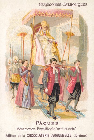 पोप को अपने पारंपरिक ईस्टर आशीर्वाद (क्रोमोलिथो) बनाने के लिए ले जाया जा रहा है द्वारा फ्रेंच स्कूल
