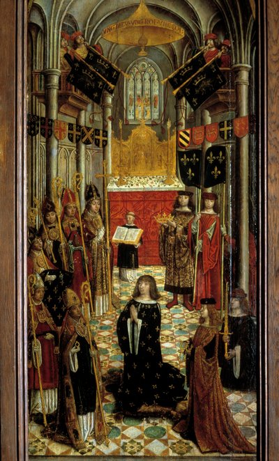 27 मई 1498 को रिम्स के गिरजाघर में लुई XII (1462-1515) की पवित्रता 16 वीं शताब्दी के फ्रांसीसी स्कूल की लकड़ी पर पेंटिंग। 1501. मंद। 1,95x0,5 मी. पेरिस, मध्य युग का राष्ट्रीय संग्रहालय, थर्मस डी क्लूनी द्वारा फ्रेंच स्कूल