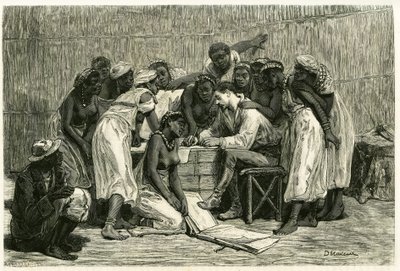 डॉ. होलब के डिब्बे में राजा सेपोपो की सोलह पत्नियों रानियों का दौरा। 1875-1879 में डॉ. एमिल होलब (1847-1902) द्वारा "औ पेज़ डेस मारुत्सेस" कहानी को चित्रित करने के लिए डी.मेलार्ड द्वारा उत्कीर्णन। टूर डू मोंडे में प्रकाशित, दूसरा सेमेस्टर 1883, स द्वारा फ्रेंच स्कूल