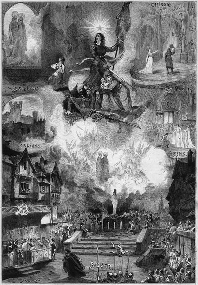 नाट्य प्रतिनिधित्व: "" जोन ऑफ आर्क "", जूल्स बार्बियर द्वारा गेय नाटक (1825-1901), चार्ल्स गुनोद द्वारा संगीत (1818-1893)। पेरिस, थिएटर डे ला गेटे। 29 नवंबर 1873 के "" ले मोंडे इलस्ट्रे "" एन ° 868 में उत्कीर्णन। द्वारा फ्रेंच स्कूल