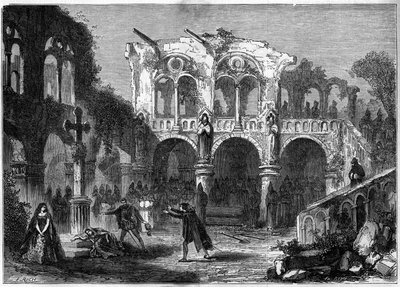 नाट्य प्रस्तुतीकरण: अगस्टे वैक्क्वेरी (1819-1895) द्वारा "द फ्यूनरिल्स ऑफ ऑनर" (अधिनियम VII, अंतिम दृश्य)। पेरिस, थिएटर डे ला पोर्टे सेंट मार्टिन द्वारा फ्रेंच स्कूल