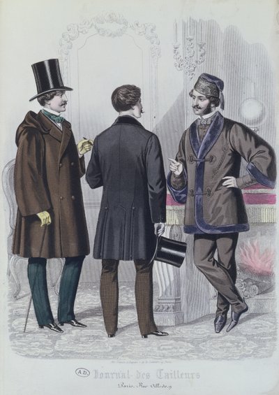तीन सुरुचिपूर्ण युवा पुरुष, दिसंबर, 1856 (रंग उत्कीर्णन) द्वारा फ्रेंच स्कूल
