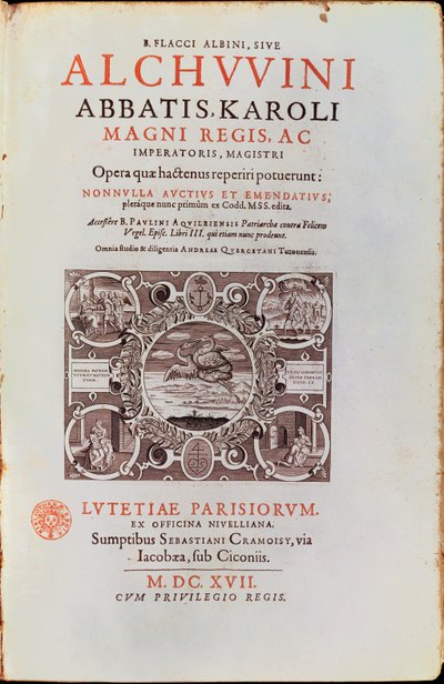 राजा चार्ल्स एबोट Alcuin द्वारा से शीर्षक पेज, 1617 में प्रकाशित द्वारा फ्रेंच स्कूल