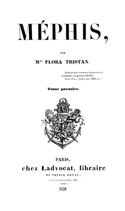 पेरिस में लाफवोकाट, 1838 द्वारा प्रकाशित फ्लोरा ट्रिस्टन (1803-44) द्वारा मेपिस का शीर्षक पृष्ठ द्वारा फ्रेंच स्कूल