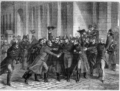 23 जनवरी 1815 को रेमी जोसेफ इसिडोर एक्सेलमैन, मारेचल एट पेयर डी फ्रांस (1775 - 1852) की विजयी बरी, दुश्मन के साथ पत्राचार बनाए रखने का आरोप - "एडोल्फ द्वारा "वाणिज्य दूतावास के इतिहास में साम्राज्य का इतिहास" में थियर्स - द्वारा फ्रेंच स्कूल
