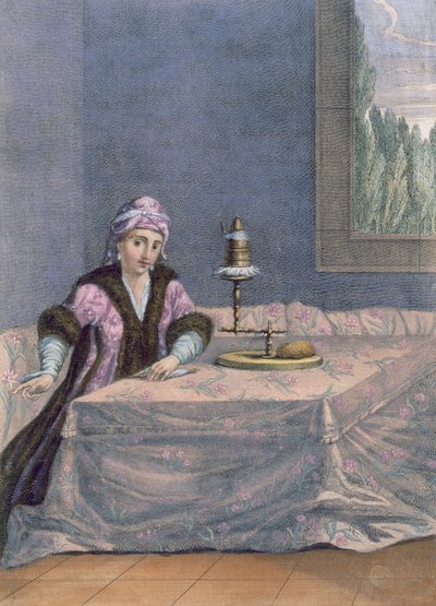 तुर्की महिला कताई धागा, c.1708 द्वारा फ्रेंच स्कूल