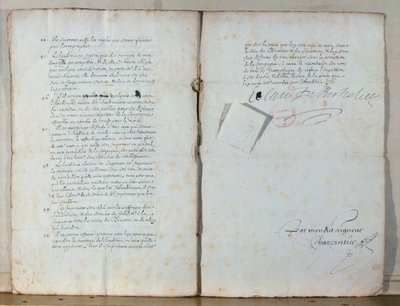 फ्रेंच अकादमी के क़ानून के दो पृष्ठ, 1635 (कागज पर स्याही) द्वारा फ्रेंच स्कूल