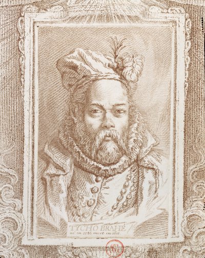 टाइको ब्राहे (1546-1601), अलेक्जेंड्रे सेवरियन (1720-1805) द्वारा गणितज्ञों के इतिहास का चित्रण, पेरिस में 1766 में प्रकाशित द्वारा फ्रेंच स्कूल