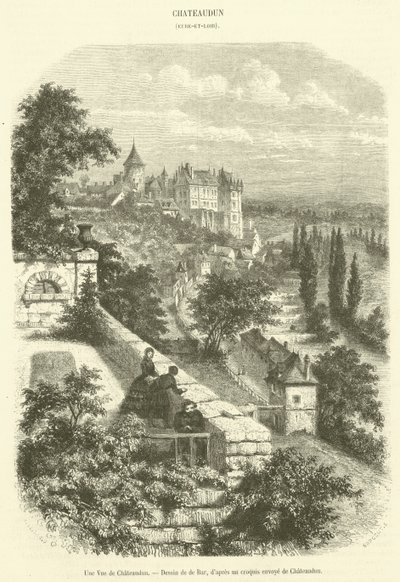 Chateaudun का एक दृश्य (उत्कीर्णन) द्वारा फ्रेंच स्कूल