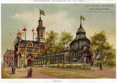 1889 की सार्वभौमिक प्रदर्शनी। ब्राजील का मंडप। पेरिस बैटिग्नोल्स। 19 वीं शताब्दी के उत्तरार्ध की क्रोमोलिथोग्राफी। द्वारा फ्रेंच स्कूल