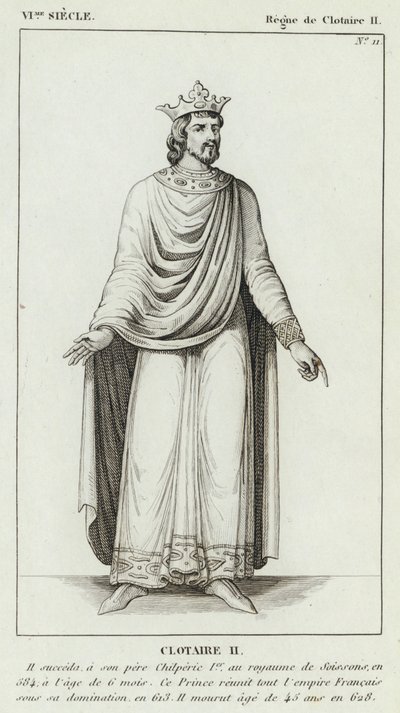 VI सिएकल, रेग्ने डे क्लोटायर II, क्लॉटेयर II (उत्कीर्णन) द्वारा फ्रेंच स्कूल