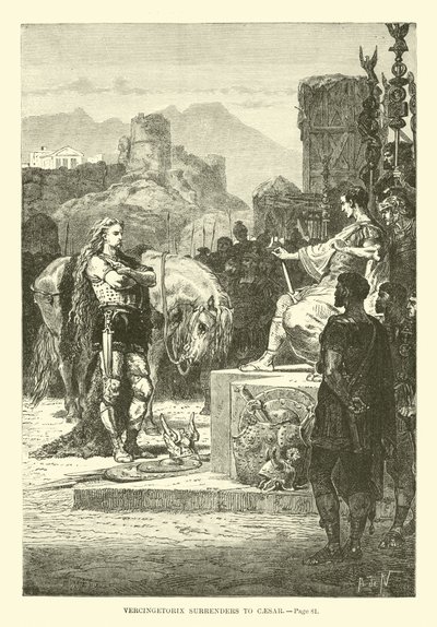 Vercingetorix सीज़र को आत्मसमर्पण करता है द्वारा फ्रेंच स्कूल
