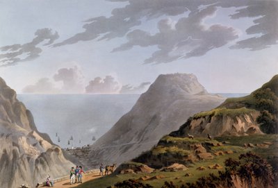 जेम्सटाउन का दृश्य और लॉन्गवुड की ओर जाने वाला मार्ग, c.1821 द्वारा फ्रेंच स्कूल