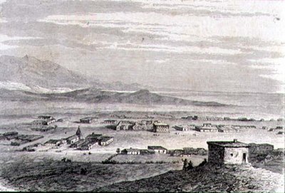 1860 के दशक में लॉस एंजिल्स का दृश्य (उत्कीर्णन) द्वारा फ्रेंच स्कूल