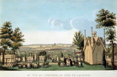 पेरिस में Pere Lachaise कब्रिस्तान का दृश्य। बेनामी 19वीं सदी का लिथोग्राफ। निजि संग्रह द्वारा फ्रेंच स्कूल