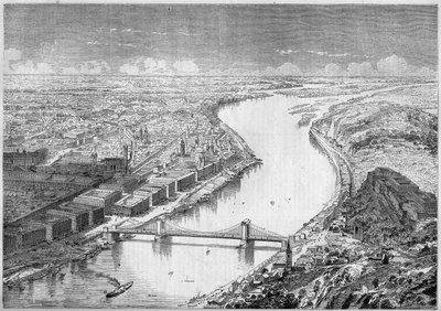 1861 में हंगरी की राजधानी पेस्ट (कीट) शहर और 1840 और 1849 के बीच निर्मित स्ज़ेचेनी ब्रिज, या चेन्स ब्रिज के दृश्य। 31 अगस्त 1861 के "" ले मोंडे इलस्ट्रे"" n°229 में उत्कीर्णन। द्वारा फ्रेंच स्कूल