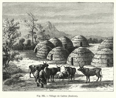 Cafres के गांव, ज़ूलस (उत्कीर्णन) द्वारा फ्रेंच स्कूल