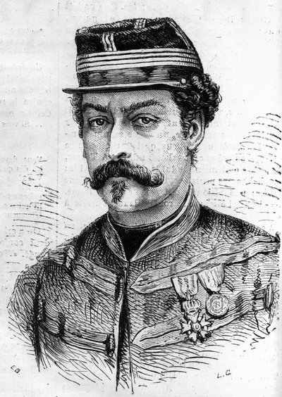1870 का युद्ध: लियोन फ्रैंचेटी (1834-1870), फ्रांसीसी सैनिक, स्काउट्स ऑफ द सीन के कमांडर का चित्र। 17 दिसंबर 1870 के "" ले मोंडे इलस्ट्र्रे"" n°714 में उत्कीर्णन। द्वारा फ्रेंच स्कूल