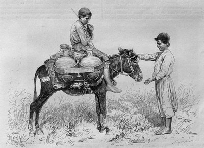 जल वाहक, आज सीरिया से। फेनिशिया, लेबनान और जुडिया की यात्रा करें। 1875-1880 लुईस चार्ल्स एमिल लॉरेट, 1884 (बीडब्ल्यू उत्कीर्णन) द्वारा फ्रेंच स्कूल