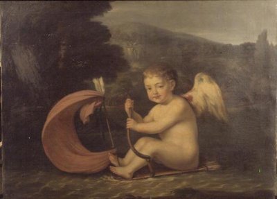 पंखों वाला कामदेव, तरकश पतवार और तीर मस्तूल के साथ एक नाव नौकायन, c.1800 द्वारा फ्रेंच स्कूल