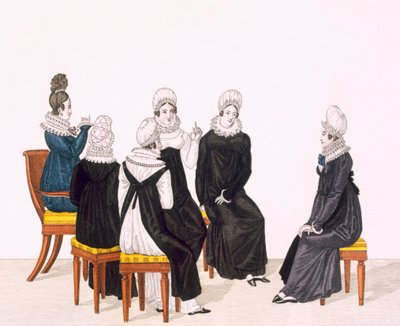 युवा महिला चैटिंग, सी। 1820 (रंग उत्कीर्णन) द्वारा फ्रेंच स्कूल