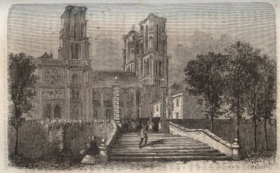 कैथेड्रल नोट्रे-डेम (नोट्रे डेम) डी लाओन (1150-1180), ऐसने - विक्टर ड्यूरुय (1811-1894) द्वारा "" हिस्टोइरे डी फ्रांस "" में उत्कीर्णन - 1882 द्वारा फ्रेंच स्कूल
