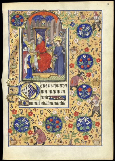 f.135r 'बुक ऑफ आवर्स ऑफ मार्गुराइट डी'ऑरलियन्स' से यीशु के भाग्य से हाथ धोते हुए पीलातुस का लघु चित्र द्वारा फ्रेंच स्कूल