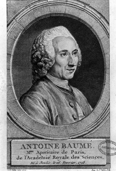 एंटोनी बॉम (1728-1804), फ्रांसीसी रसायनज्ञ और फार्मासिस्ट का चित्र। अपोटिकेयर डी पेरिस। 1772 से उत्कीर्णन। द्वारा फ्रेंच स्कूल