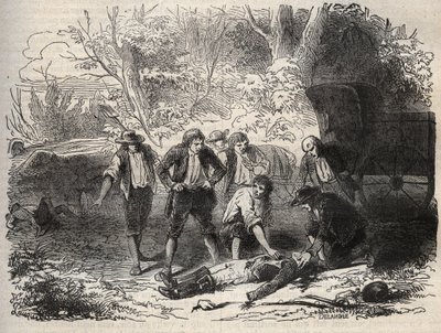 ल्योन मेल पोस्ट अफेयर - अफेयर डू मेल डे ल्योन - मेल ट्रंक पर 28 अप्रैल 1796 को 5 व्यक्तियों द्वारा सीन एट मार्ने में हमला किया गया - आर्मंड फाउक्वियर (1817-18?) 1858 द्वारा "" सभी लोगों के प्रसिद्ध कारण "" में उत्कीर्णन -1867 - निजी संग द्वारा फ्रेंच स्कूल