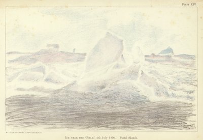 'फ्रैम' के पास बर्फ, 4 जुलाई 1894, पेस्टल स्केच (कलर लिथो) द्वारा फ्रिड्टजॉफ नानसेन