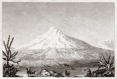 चिम्बोराजो ज्वालामुखी। (उत्कीर्णन, सीए। 1840) द्वारा फ्रेडरिक अलेक्जेंडर बैरन वॉन (बाद) हम्बोल्ट
