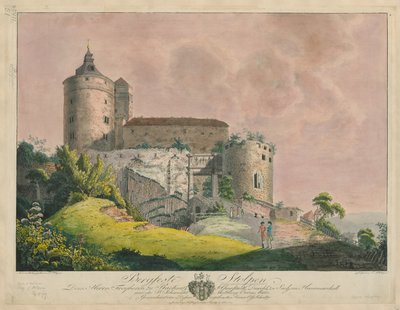 पहाड़ी किला स्टोलपेन, लगभग 1800 (रंगीन उत्कीर्णन) द्वारा Friedrich or Johann-Friedrich Wizani