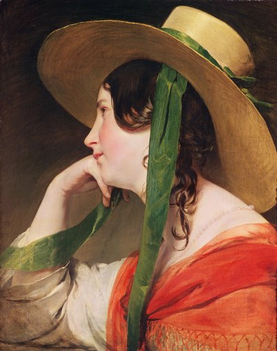 लड़की एक पीले स्ट्रॉ टोपी में, द्वारा Friedrich von Amerling