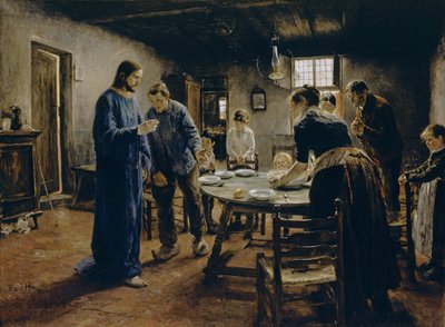 भोजन समय प्रार्थना, 1885 द्वारा Fritz von Uhde