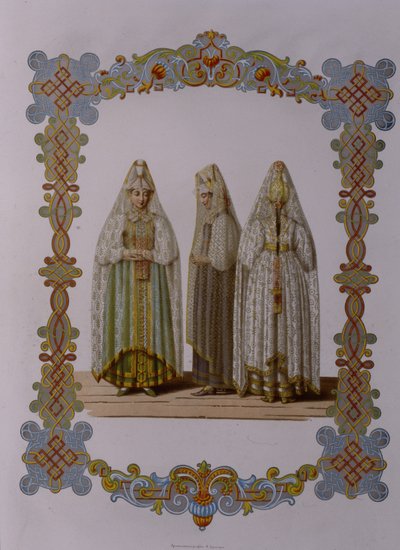 Torzhok से Maidens की वेशभूषा रूसी राज्य की श्रृंखला वस्त्र, 1851 से द्वारा फ्योडोर ग्रिगोरीविच सोलेंटसेव
