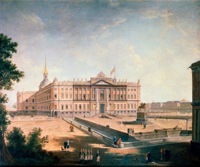 माइकल पैलेस और कनेक्टेबल स्क्वायर, सेंट पीटर्सबर्ग का दृश्य, c1800 द्वारा फ्योडोर याकोवलेविच अलेक्सेव