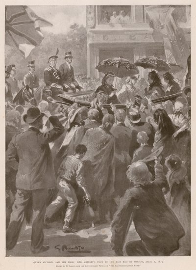 महारानी विक्टोरिया और गरीब: लंदन के पूर्वी छोर पर जाने वाली रानी, 2 अप्रैल 1873 (फोटोग्राव्योर) द्वारा जीएस (बाद) अमातो