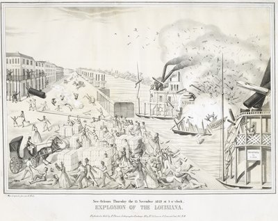 न्यू ऑरलियन्स गुरुवार 15 नवंबर 1849 को 5 बजे, लुइसियाना का विस्फोट, सी। 1849 (क्रोमोलिथोग्राफ़) द्वारा जी। (बाद) तोलती