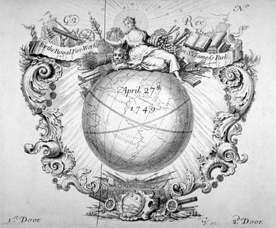 27 अप्रैल, 1749 को सेंट जेम्स पार्क, लंदन में आयोजित रॉयल फायरवर्क प्रदर्शन के लिए प्रवेश टिकट द्वारा 