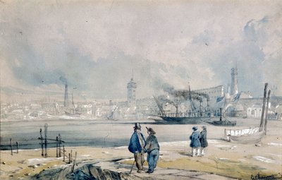 द साउथ बैंक, वाटरलू ब्रिज के साथ, लंदन, 1847 द्वारा जी चौमोंटे