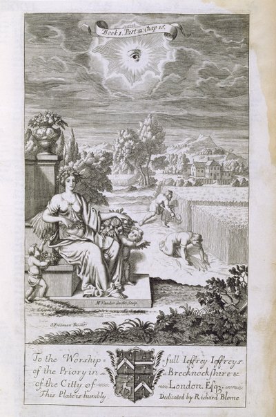 मिचेल वैन डर गुआच (1660-1725), 1694 द्वारा उत्कीर्ण एंथनी ले ग्रांड द्वारा &39;द प्रिंसिपल्स ऑफ फिलॉसफी&39; की पुस्तक 1 भाग 2 अध्याय 16 का चित्रण, द ईश्वर ऑफ द ईयर द हार्वेस्ट, चित्रण द्वारा जी फ्रीमैन