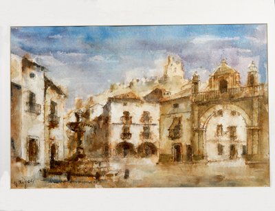 Gioachino Rossini द्वारा 'द बार्बर ऑफ सेविले' के लिए सेट डिज़ाइन (कागज पर पानी के रंग का) द्वारा जी रिगन