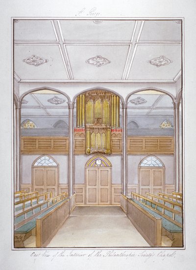 लंदन रोड, साउथवार्क, लंदन, 1825 में फिलैंथ्रोपिक सोसाइटी इंस्टीट्यूशन में चैपल द्वारा जी येट्स