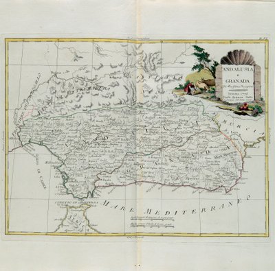 अंडालूसिया और ग्रेनेडा, जी। ज़ुलियानी द्वारा उत्कीर्ण, 1776 में वेनिस में प्रकाशित सबसे नए एटलस के टोम I से लिया गया, एंटोनियो जट्ट, निजी संग्रह द्वारा द्वारा जी। जुलियानी