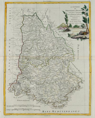 डौफिन, प्रोवेंस, वेनसिन काउंटी और ऑरेंज के सिद्धांत के शासन, 1777 में वेनिस में एंटोनियो ज़ट्ट, प्रिवि द्वारा वेनिस में प्रकाशित नवीनतम एटलस के टोम I से लिया गया। द्वारा जी। जुलियानी