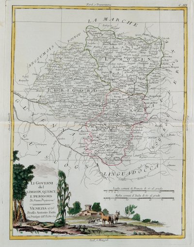 लिमोसिन, क्वार्सी और पेरीगॉर्ड की सरकारें, 1776 में वेनिस में एंटोनियो जट्ट, प्राइवेट कलेक्शन द्वारा प्रकाशित सबसे नए एटलस के टोम I से लिया गया। द्वारा जी। जुलियानी
